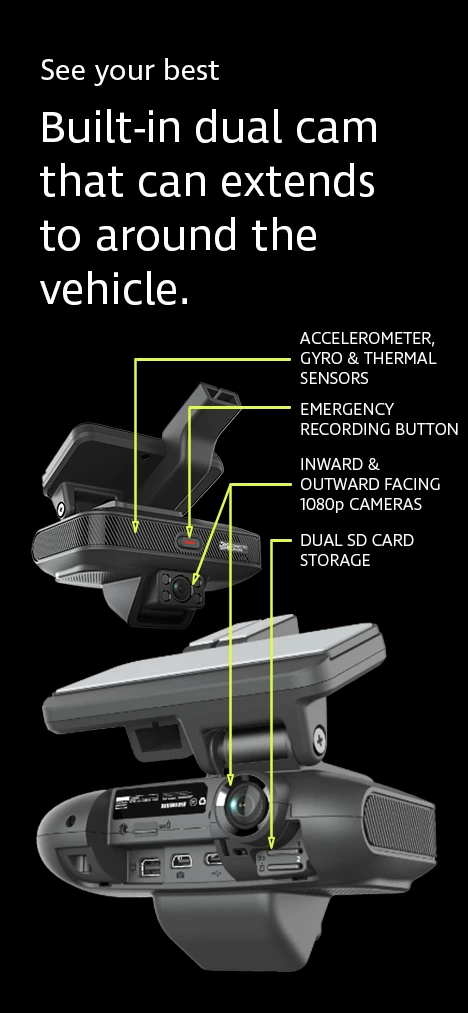 See your best. Built-in dual cam that can extends to around the vehicle.